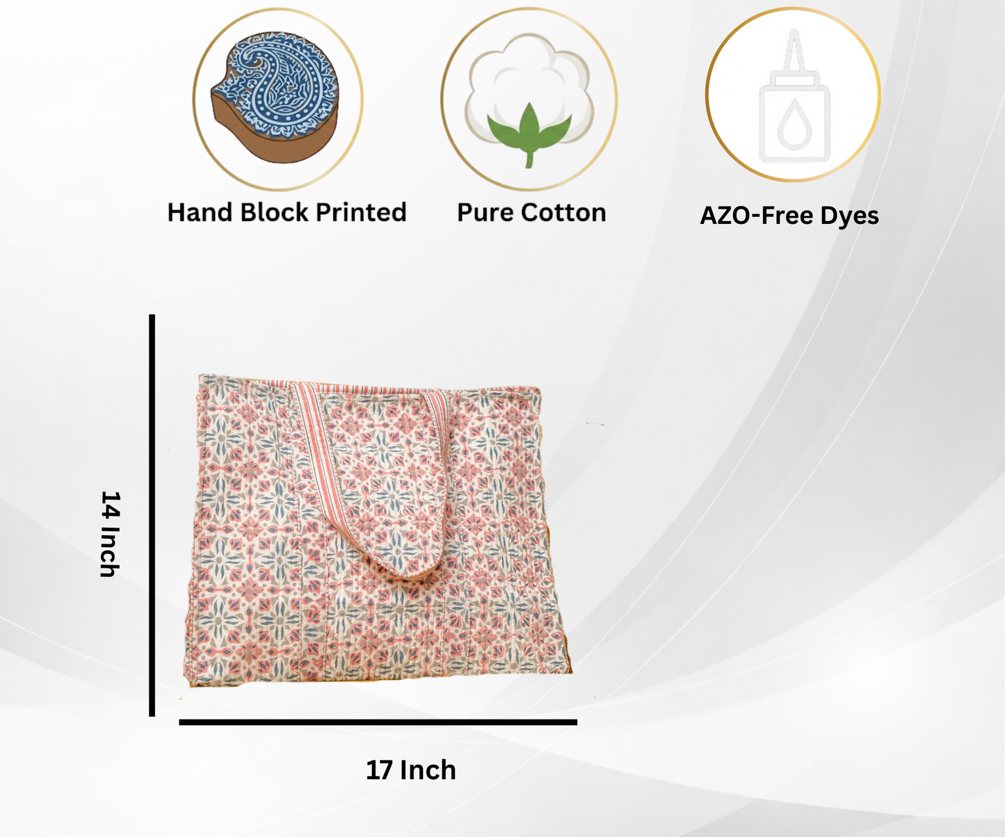 Awdhesh Kumar Star Blossom Motif Cotton Hand Block Printed Tote Bag for Women
