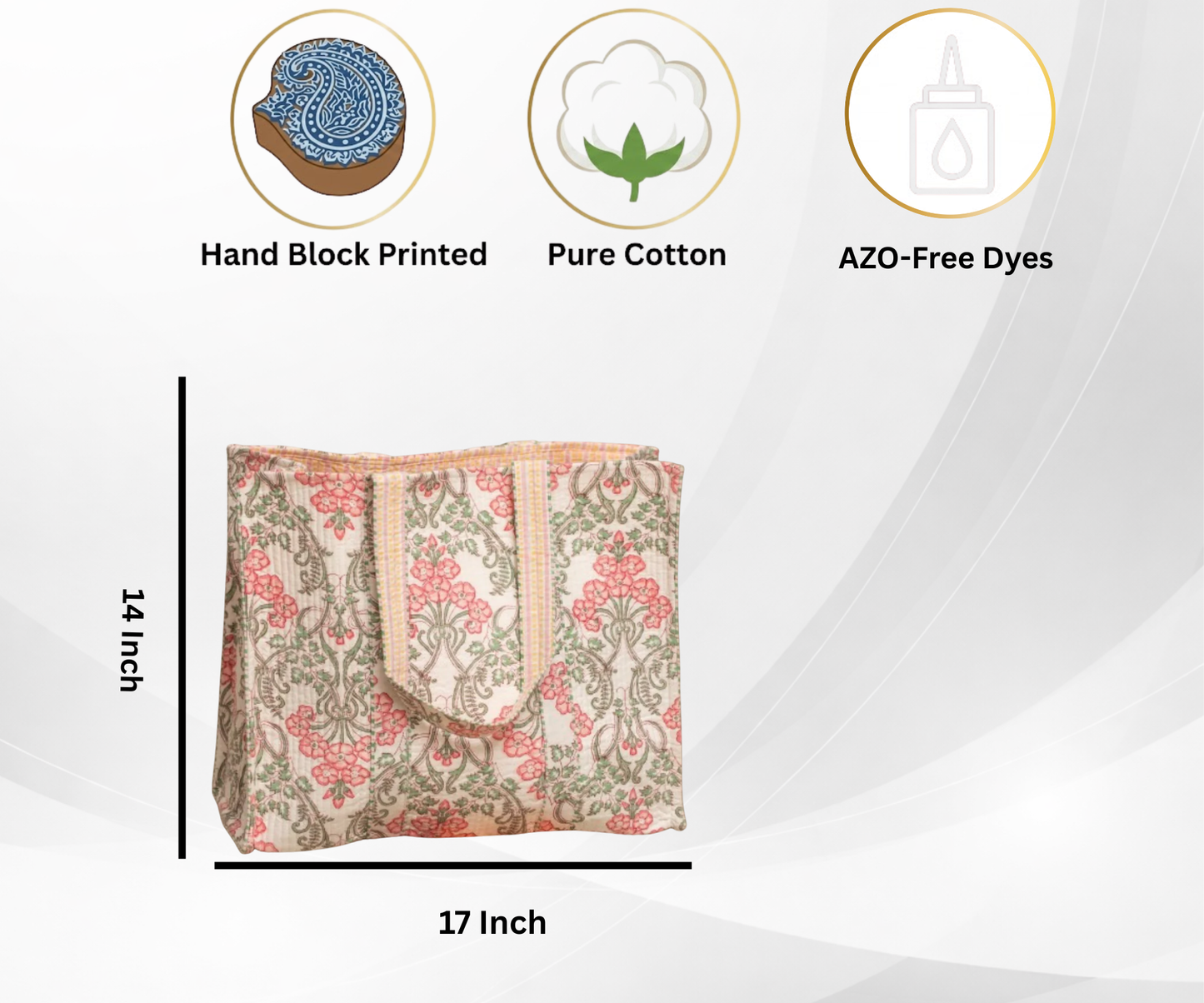 Awdhesh Kumar Rosevine Garden Cotton Hand Block Printed Tote Bag for Women