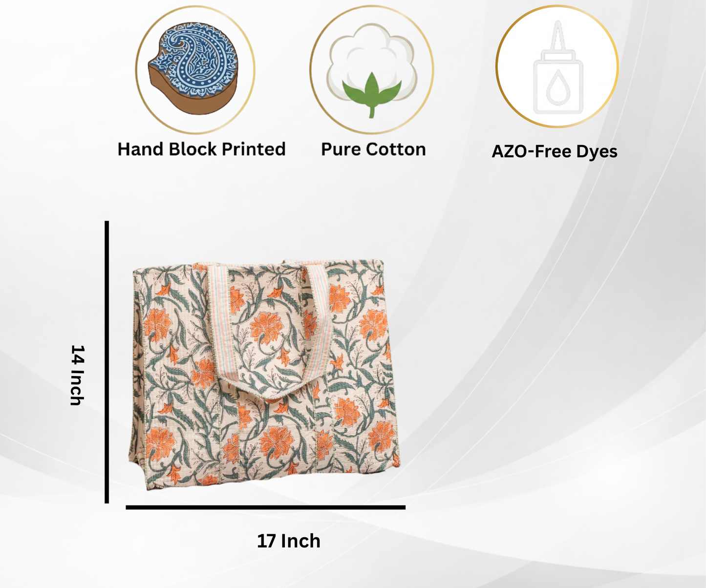 Awdhesh Kumar Vintage Garden Cotton Hand Block Printed Tote Bag for Women