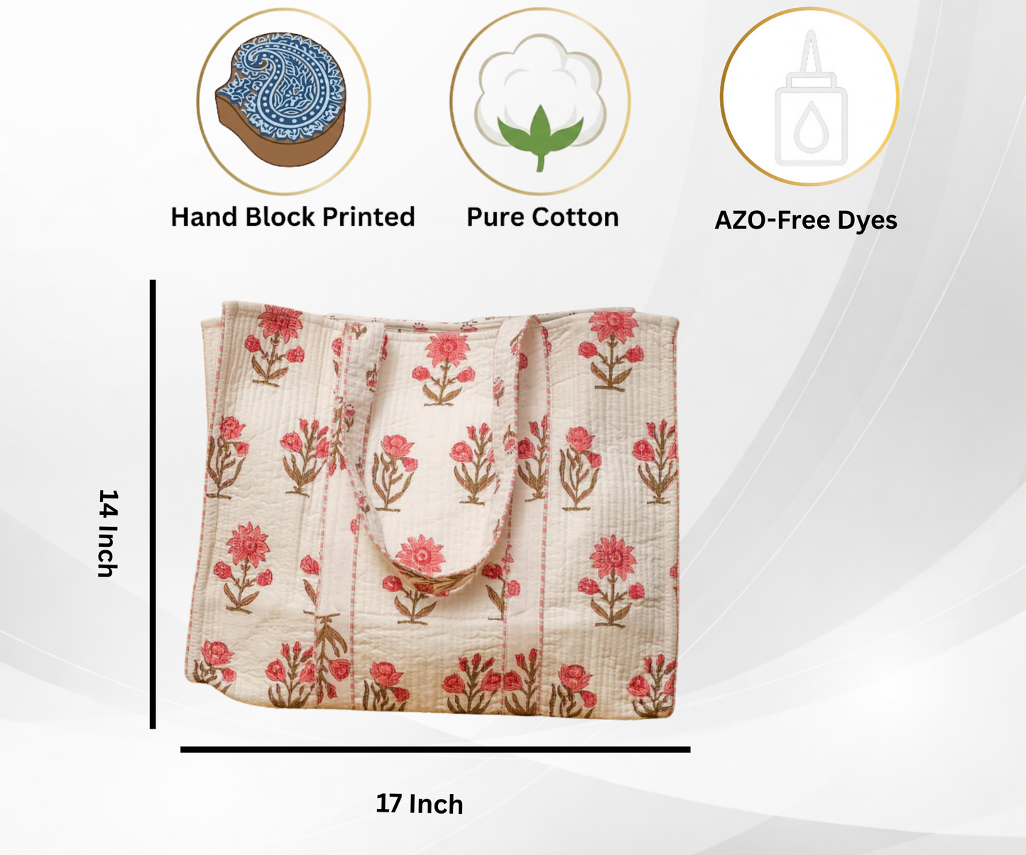 Awdhesh Kumar Repeating Blossom Cotton Hand Block Printed Tote Bag for Women