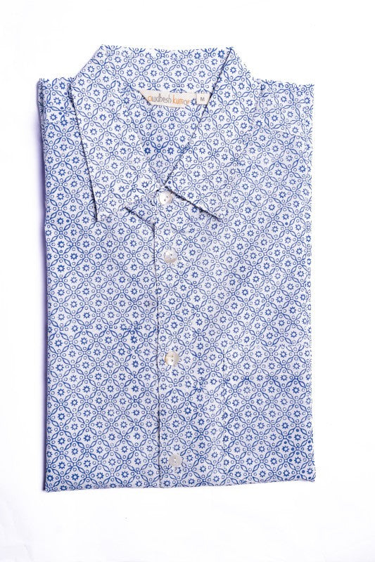 Full Sleeve Indian Hand Block Print Shirt Mini Diamond Blockprint Shirt 100% Cotton Fabric