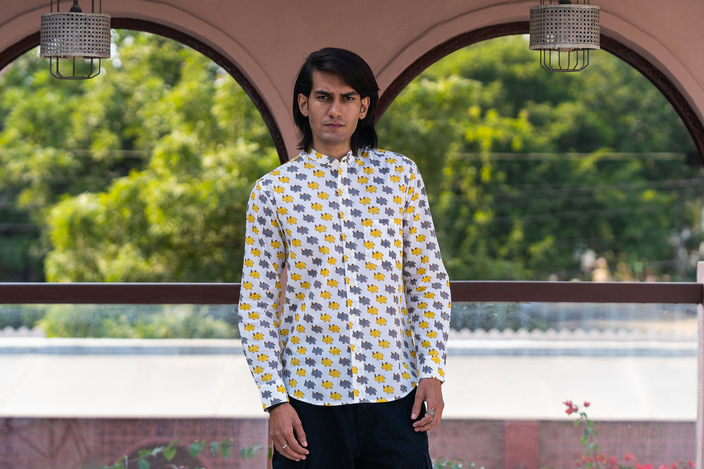 Full Sleeve Indian Hand Block Print Shirt Stylish Rhino – Casual Trendy Wear Shirt 100% Cotton Fabric