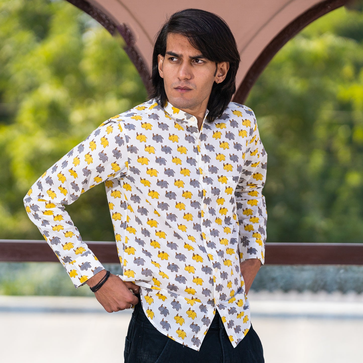 Full Sleeve Indian Hand Block Print Shirt Stylish Rhino – Casual Trendy Wear Shirt 100% Cotton Fabric
