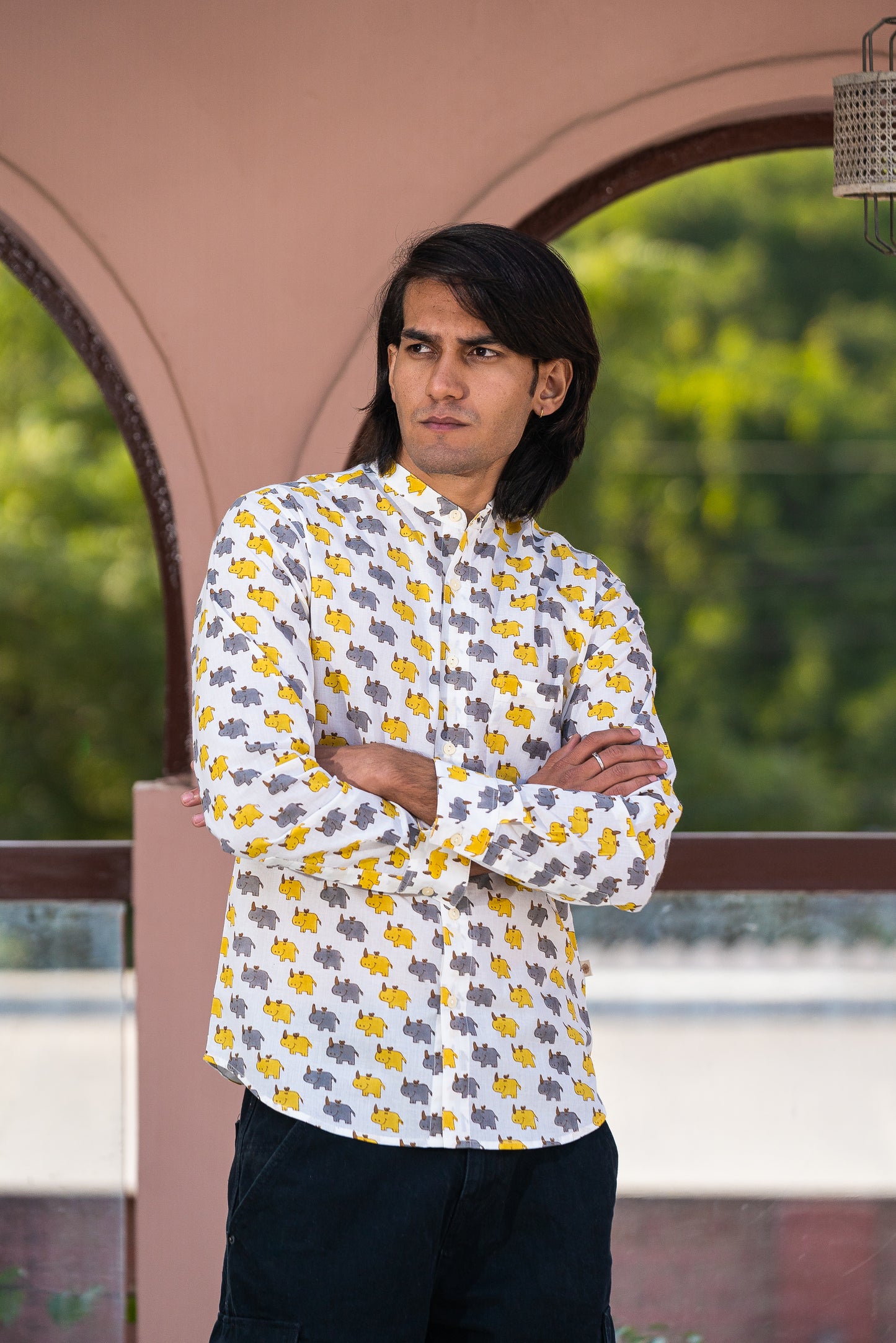 Full Sleeve Indian Hand Block Print Shirt Stylish Rhino – Casual Trendy Wear Shirt 100% Cotton Fabric