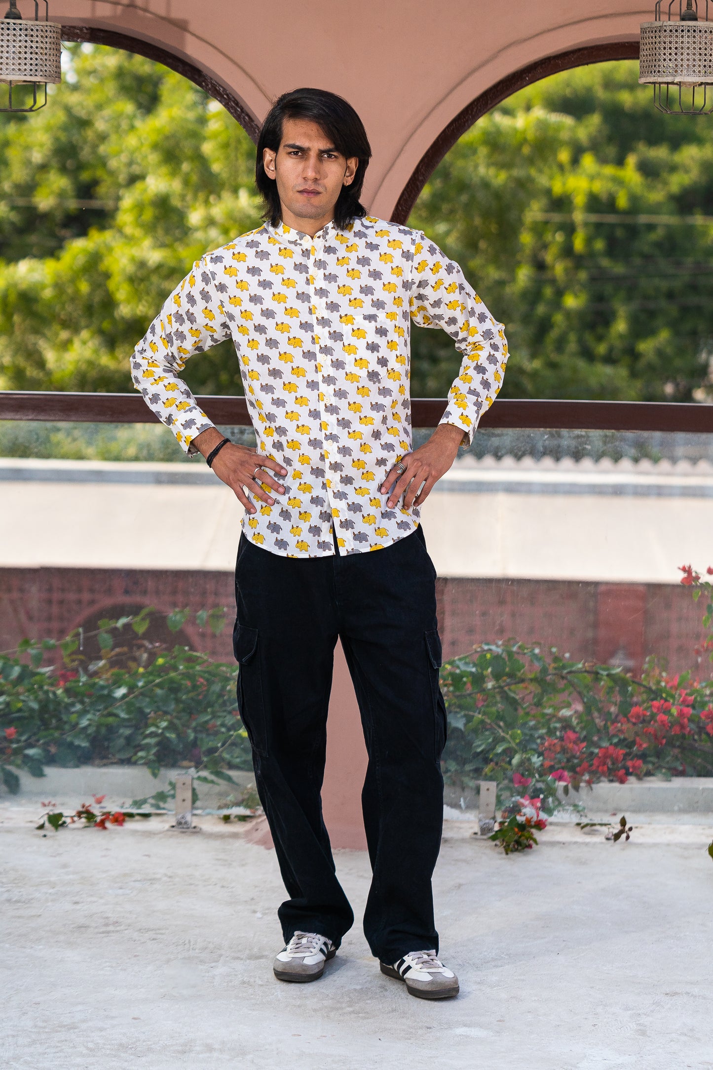 Full Sleeve Indian Hand Block Print Shirt Stylish Rhino – Casual Trendy Wear Shirt 100% Cotton Fabric