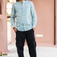 Full Sleeve Indian Hand Block Print Shirt Elegant Aqua Blue Printed Mandarin Collar Shirt 100% Cotton Fabric