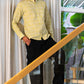 Full Sleeve Indian Hand Block Print Bright Yellow Geometric Print Mandarin Collar Shirt for Men  Shirt 100% Cotton Fabric