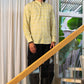 Full Sleeve Indian Hand Block Print Bright Yellow Geometric Print Mandarin Collar Shirt for Men  Shirt 100% Cotton Fabric