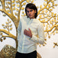 Full Sleeve Indian Hand Block Print Shirt Golden Dot Print Mandarin Shirt 100% Cotton Fabric