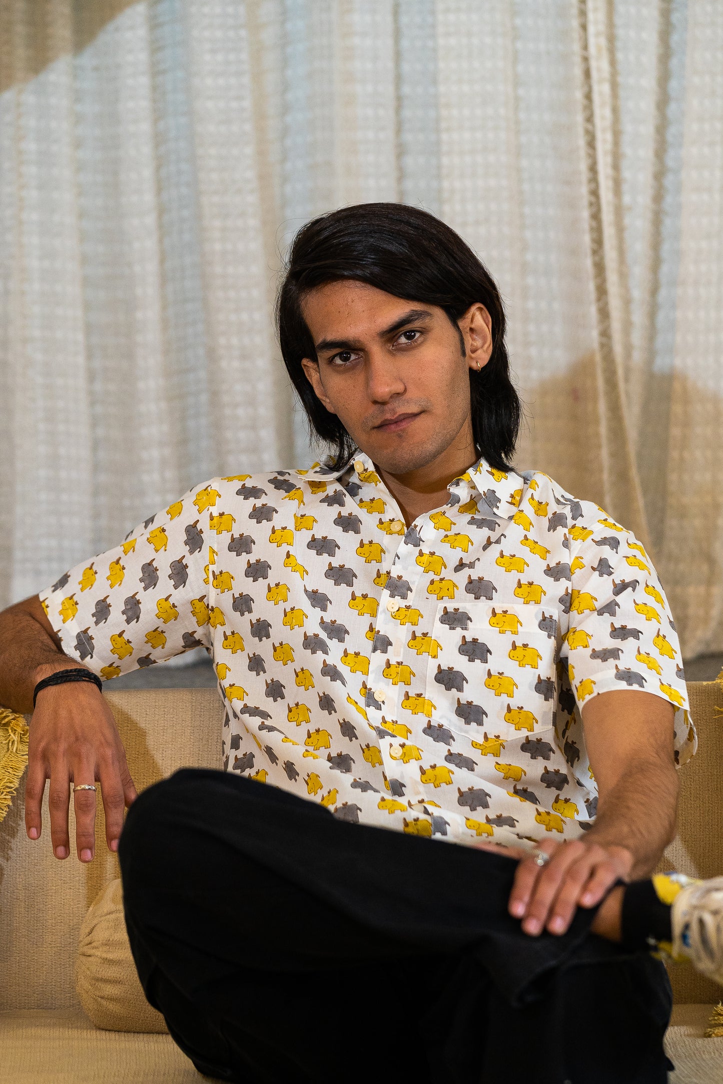 half sleeve Indian Hand Block Print Shirt  Trendy Elephant Print Casual Stylish Look Shirt 100% Cotton Fabric