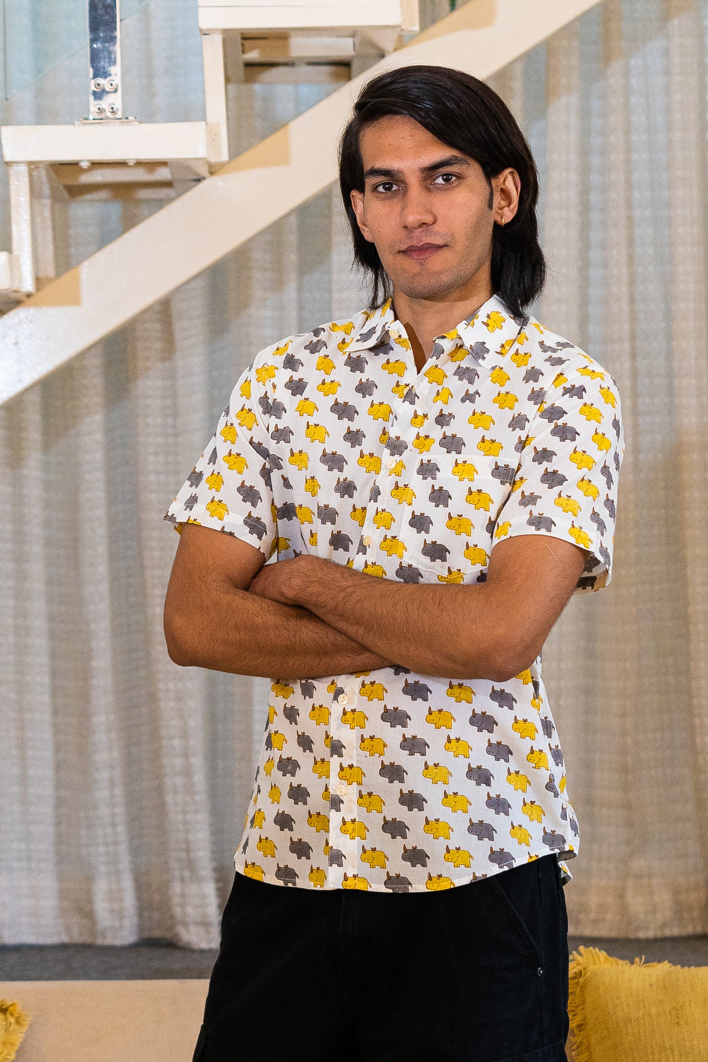 half sleeve Indian Hand Block Print Shirt  Trendy Elephant Print Casual Stylish Look Shirt 100% Cotton Fabric