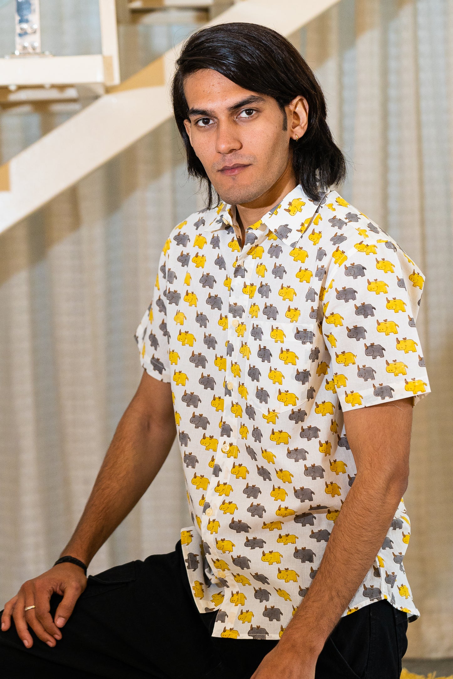 half sleeve Indian Hand Block Print Shirt  Trendy Elephant Print Casual Stylish Look Shirt 100% Cotton Fabric