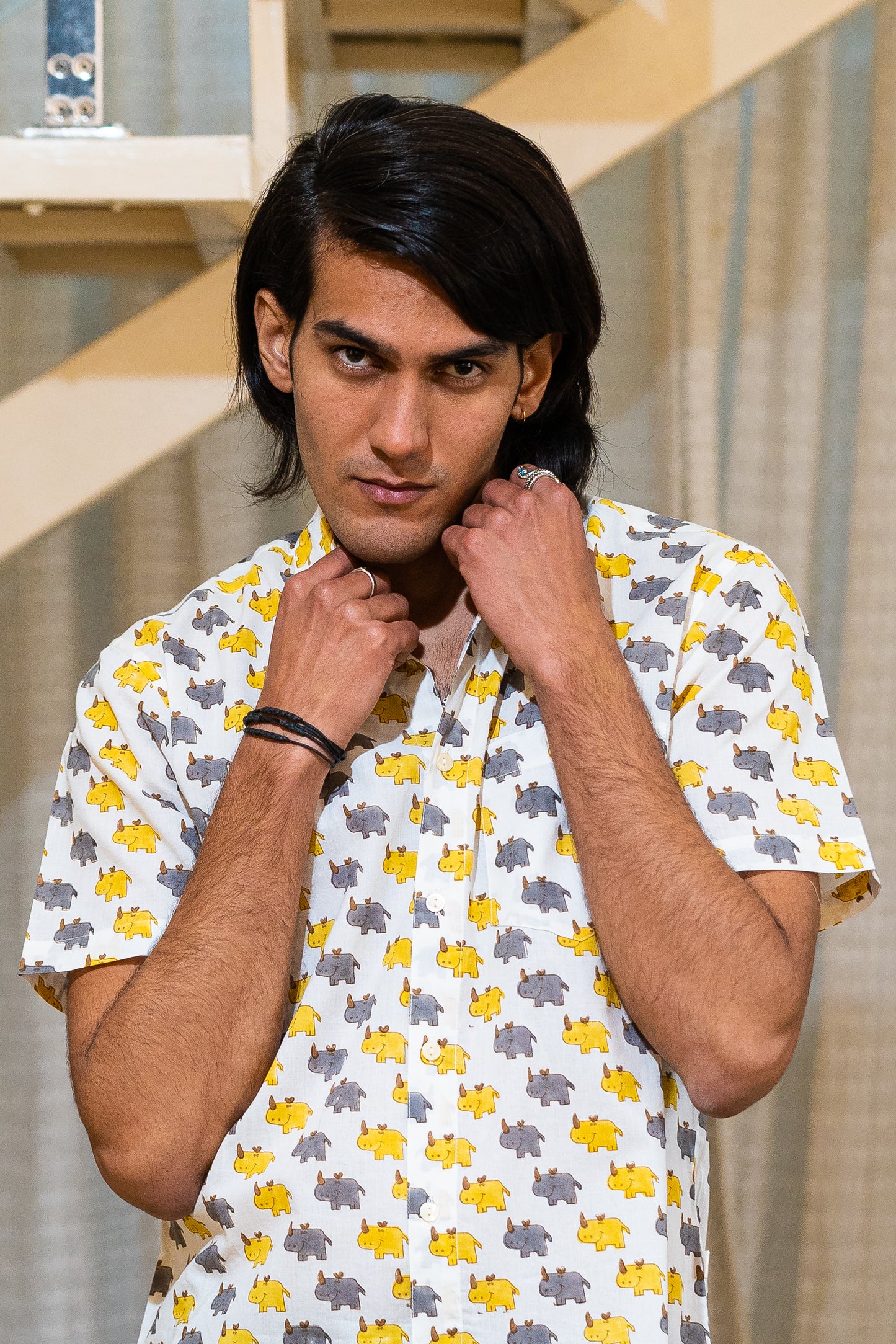 half sleeve Indian Hand Block Print Shirt  Trendy Elephant Print Casual Stylish Look Shirt 100% Cotton Fabric