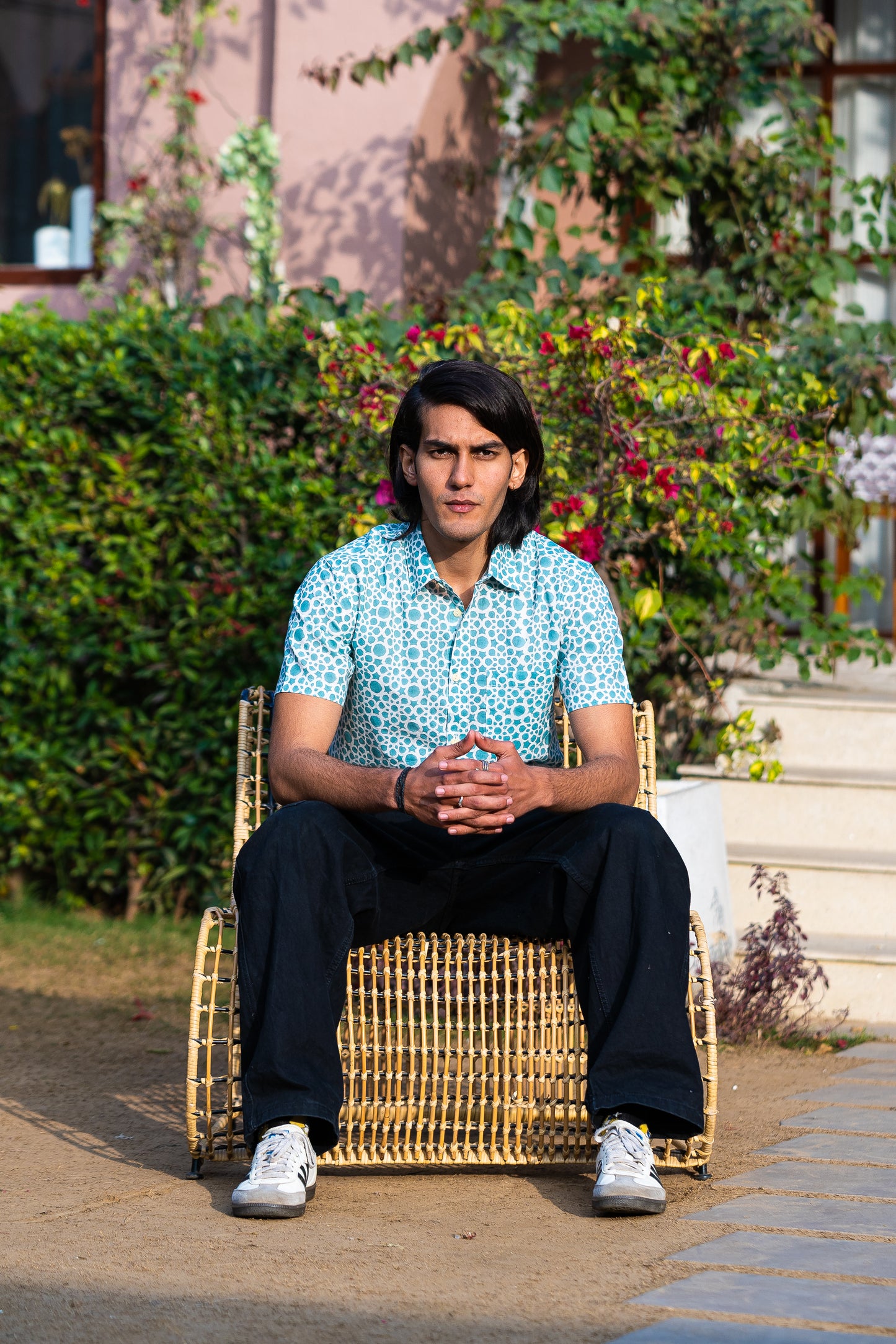 half sleeve Indian Hand Block Print Shirt Aqua Dot Print Casual Shirt – Fresh & Modern Style Shirt 100% Cotton Fabric