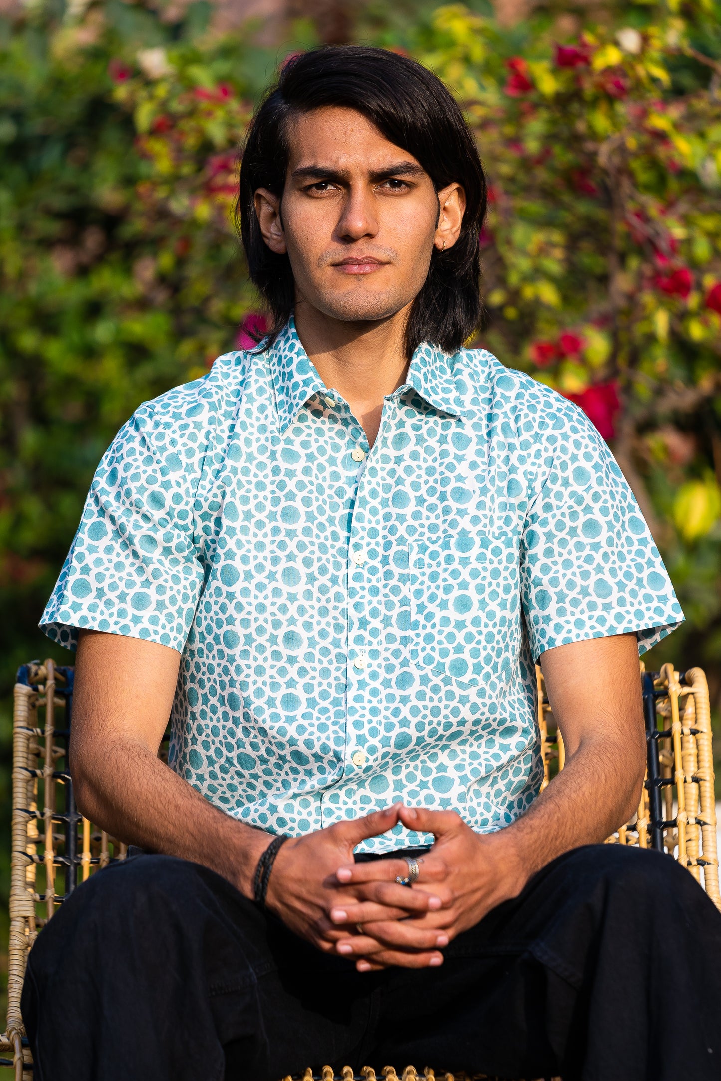 half sleeve Indian Hand Block Print Shirt Aqua Dot Print Casual Shirt – Fresh & Modern Style Shirt 100% Cotton Fabric