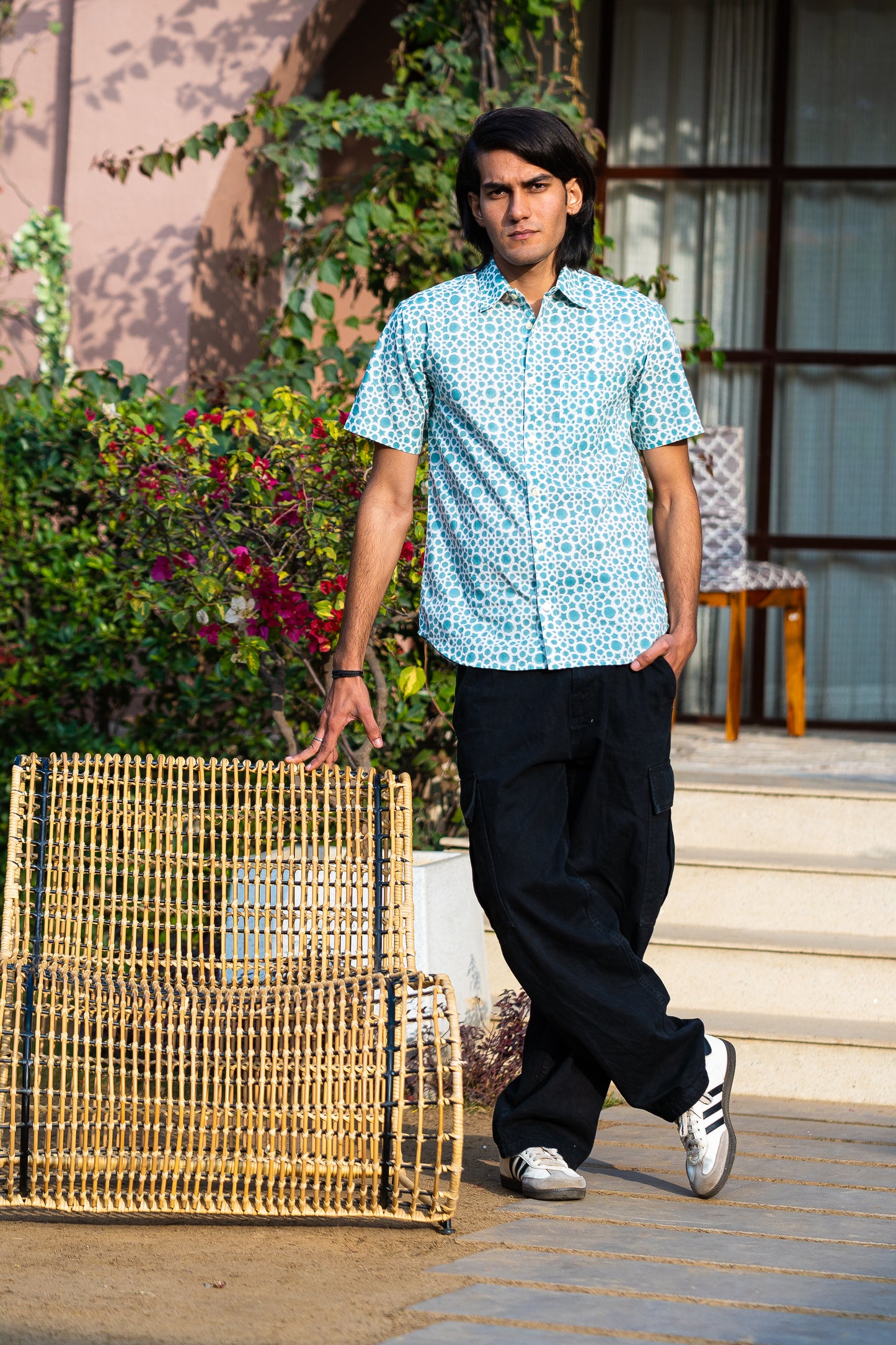 half sleeve Indian Hand Block Print Shirt Aqua Dot Print Casual Shirt – Fresh & Modern Style Shirt 100% Cotton Fabric