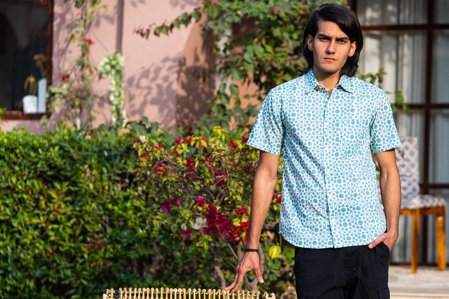 half sleeve Indian Hand Block Print Shirt Aqua Dot Print Casual Shirt – Fresh & Modern Style Shirt 100% Cotton Fabric