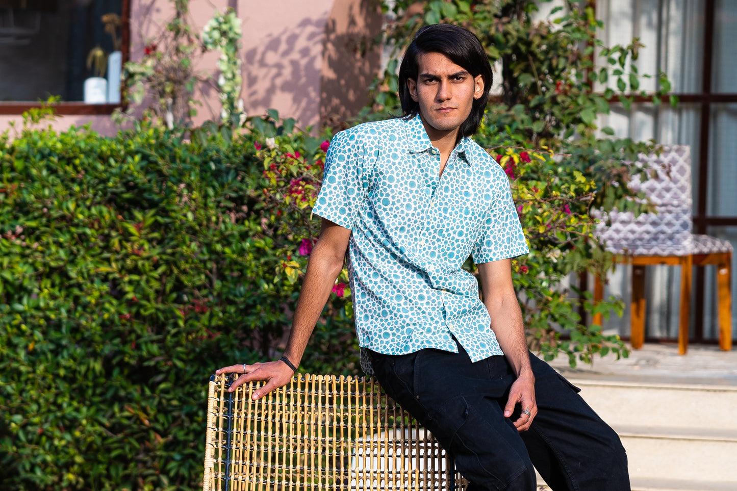 half sleeve Indian Hand Block Print Shirt Aqua Dot Print Casual Shirt – Fresh & Modern Style Shirt 100% Cotton Fabric
