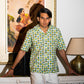 half sleeve Indian Hand Block Print  Green Cartoon Face Print Shirt – Trendy & Eye-Catching Style  100% Cotton Fabric