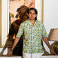 half sleeve Indian Hand Block Print  Green Cartoon Face Print Shirt – Trendy & Eye-Catching Style  100% Cotton Fabric