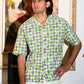 half sleeve Indian Hand Block Print  Green Cartoon Face Print Shirt – Trendy & Eye-Catching Style  100% Cotton Fabric
