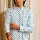 Full Sleeve Indian Hand Block Print Shirt Azure Geometric Buti Print Mandarin Shirt 100% Cotton Fabric