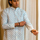 Full Sleeve Indian Hand Block Print Shirt Azure Geometric Buti Print Mandarin Shirt 100% Cotton Fabric
