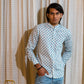 Full Sleeve Indian Hand Block Print Shirt Azure Geometric Buti Print Mandarin Shirt 100% Cotton Fabric