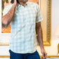half sleeve Indian Hand Block Print Shirt  Mint Green Checkered Casual Shirt 100% Cotton Fabric