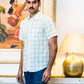 half sleeve Indian Hand Block Print Shirt  Mint Green Checkered Casual Shirt 100% Cotton Fabric