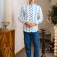 Full Sleeve Indian Hand Block Print Shirt Stylish White & Blue Printed Casual Shirt 100% Cotton Fabric
