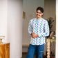 Full Sleeve Indian Hand Block Print Shirt Stylish White & Blue Printed Casual Shirt 100% Cotton Fabric