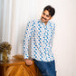 Full Sleeve Indian Hand Block Print Shirt Stylish White & Blue Printed Casual Shirt 100% Cotton Fabric