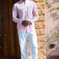 Full Sleeve Indian Hand Block Print Shirt Elegant Pink Printed Mandarin Collar Shirt 100% Cotton Fabric