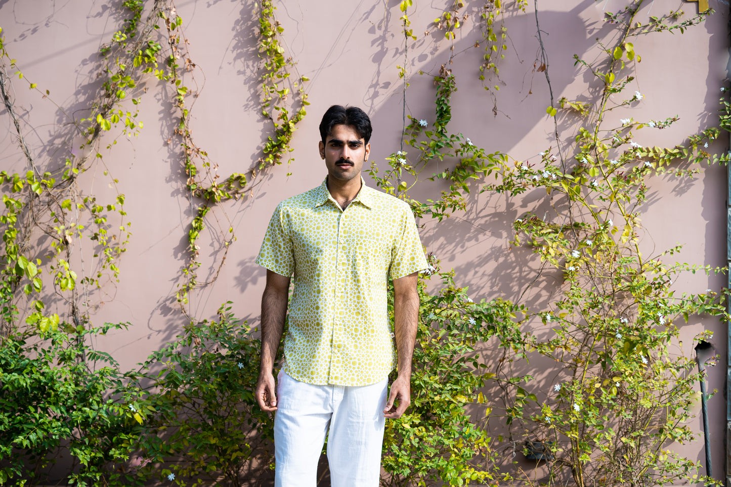 half sleeve Indian Hand Block Print Shirt Lime Abstract Print Casual Shirt   100% Cotton Fabric
