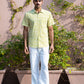 half sleeve Indian Hand Block Print Shirt Lime Abstract Print Casual Shirt   100% Cotton Fabric