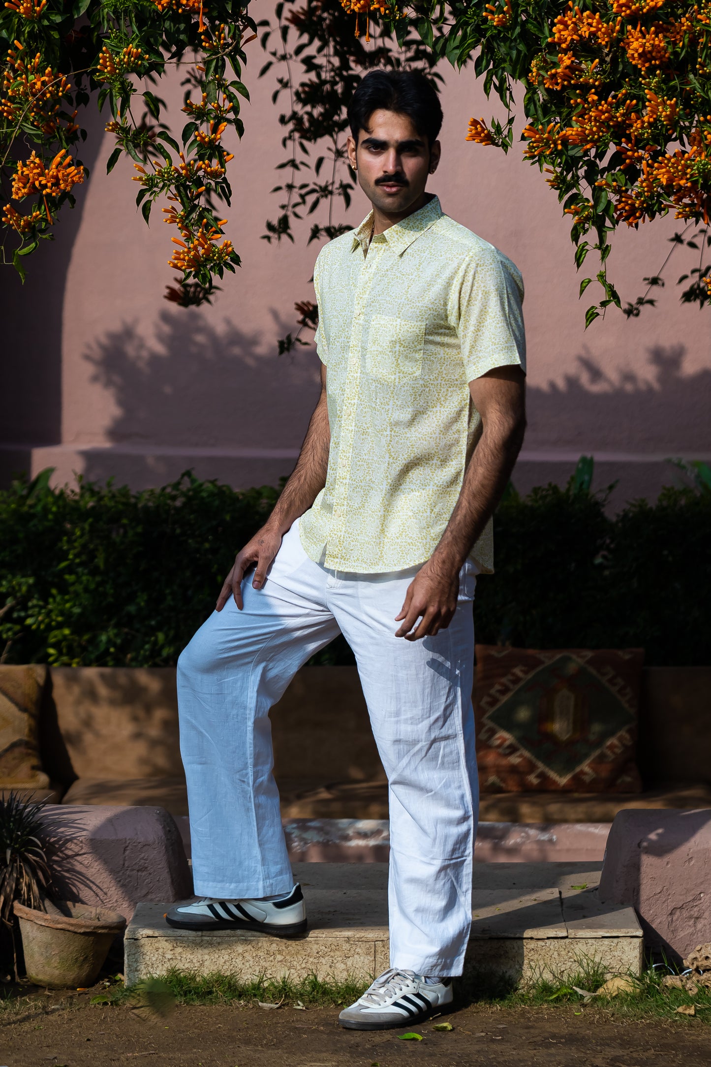 half sleeve Indian Hand Block Print Shirt Soft Lime Textured Casual Shirt 100% Cotton Fabric