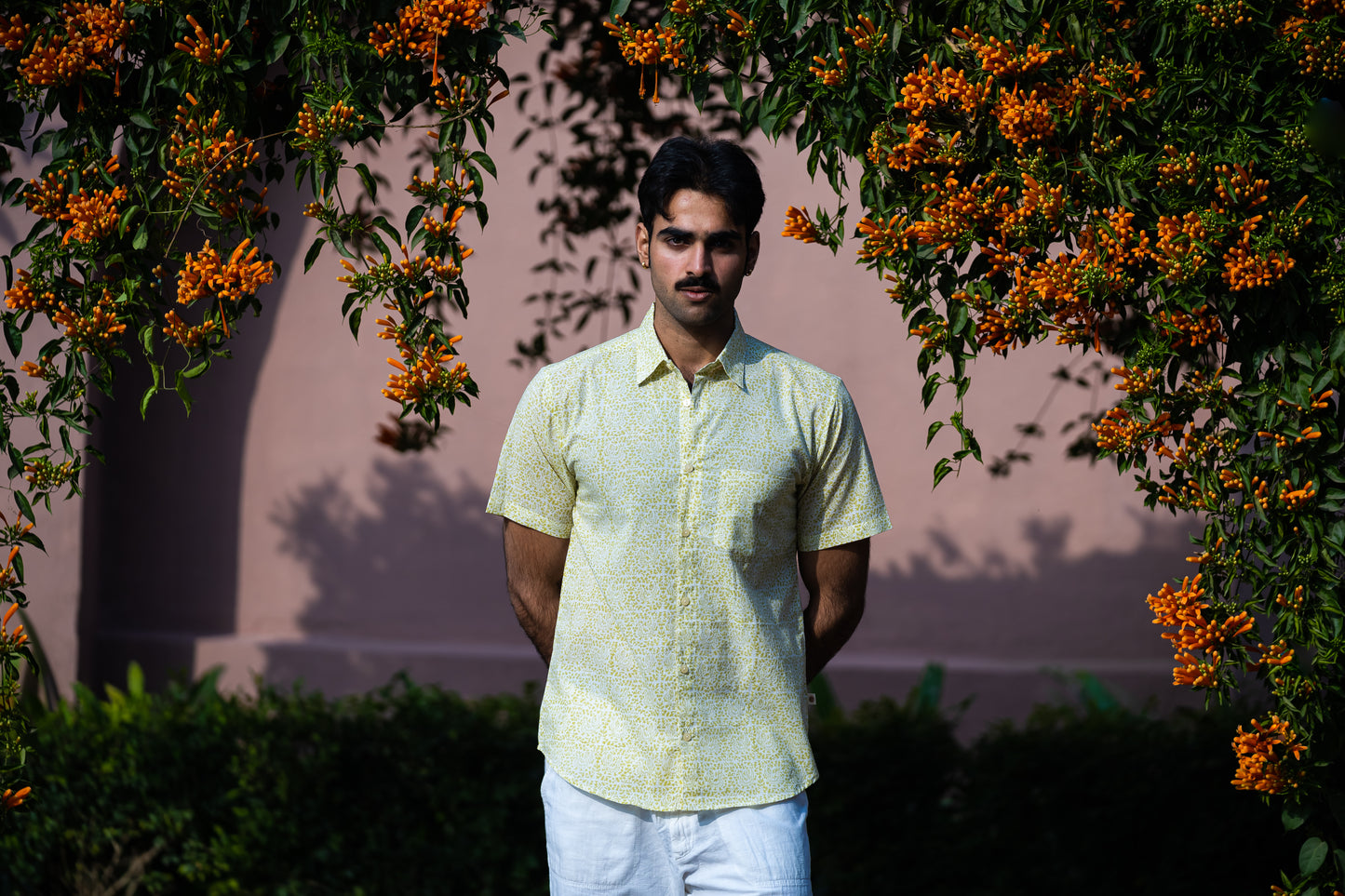 half sleeve Indian Hand Block Print Shirt Soft Lime Textured Casual Shirt 100% Cotton Fabric