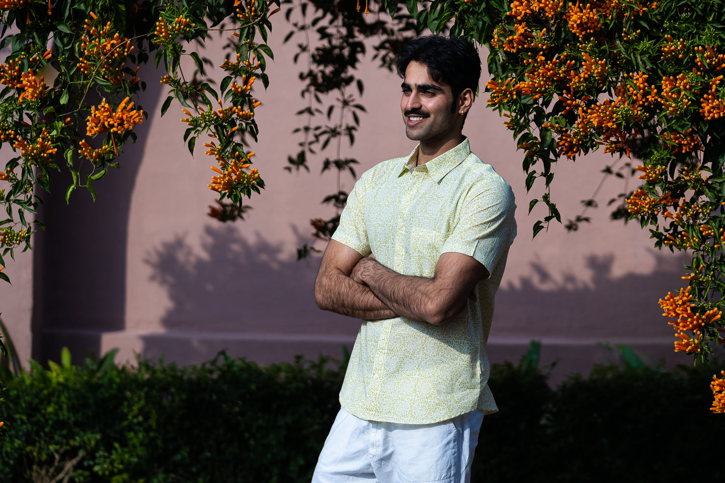 half sleeve Indian Hand Block Print Shirt Soft Lime Textured Casual Shirt 100% Cotton Fabric