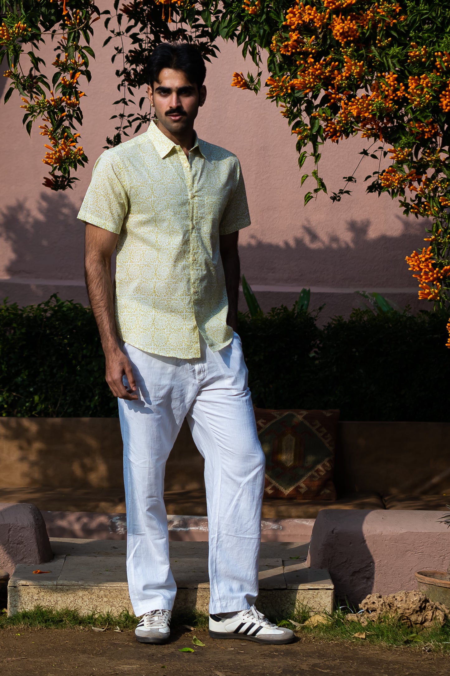half sleeve Indian Hand Block Print Shirt Soft Lime Textured Casual Shirt 100% Cotton Fabric