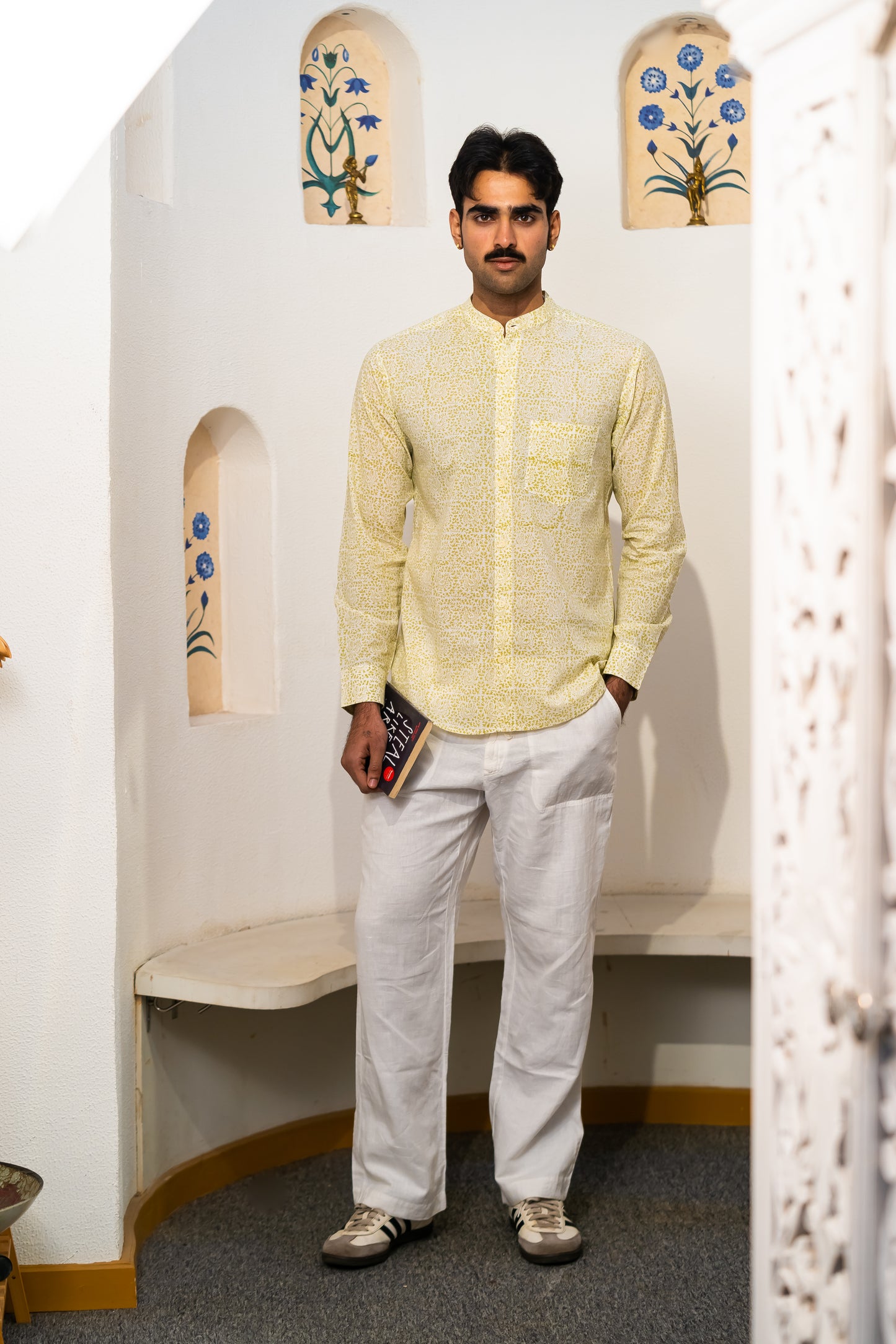 Full Sleeve Indian Hand Block Print Shirt Sunlit Floral Print Cotton Kurta Shirt 100% Cotton Fabric
