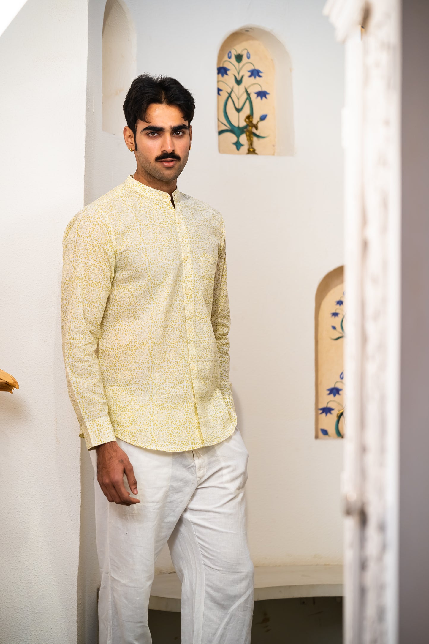 Full Sleeve Indian Hand Block Print Shirt Sunlit Floral Print Cotton Kurta Shirt 100% Cotton Fabric