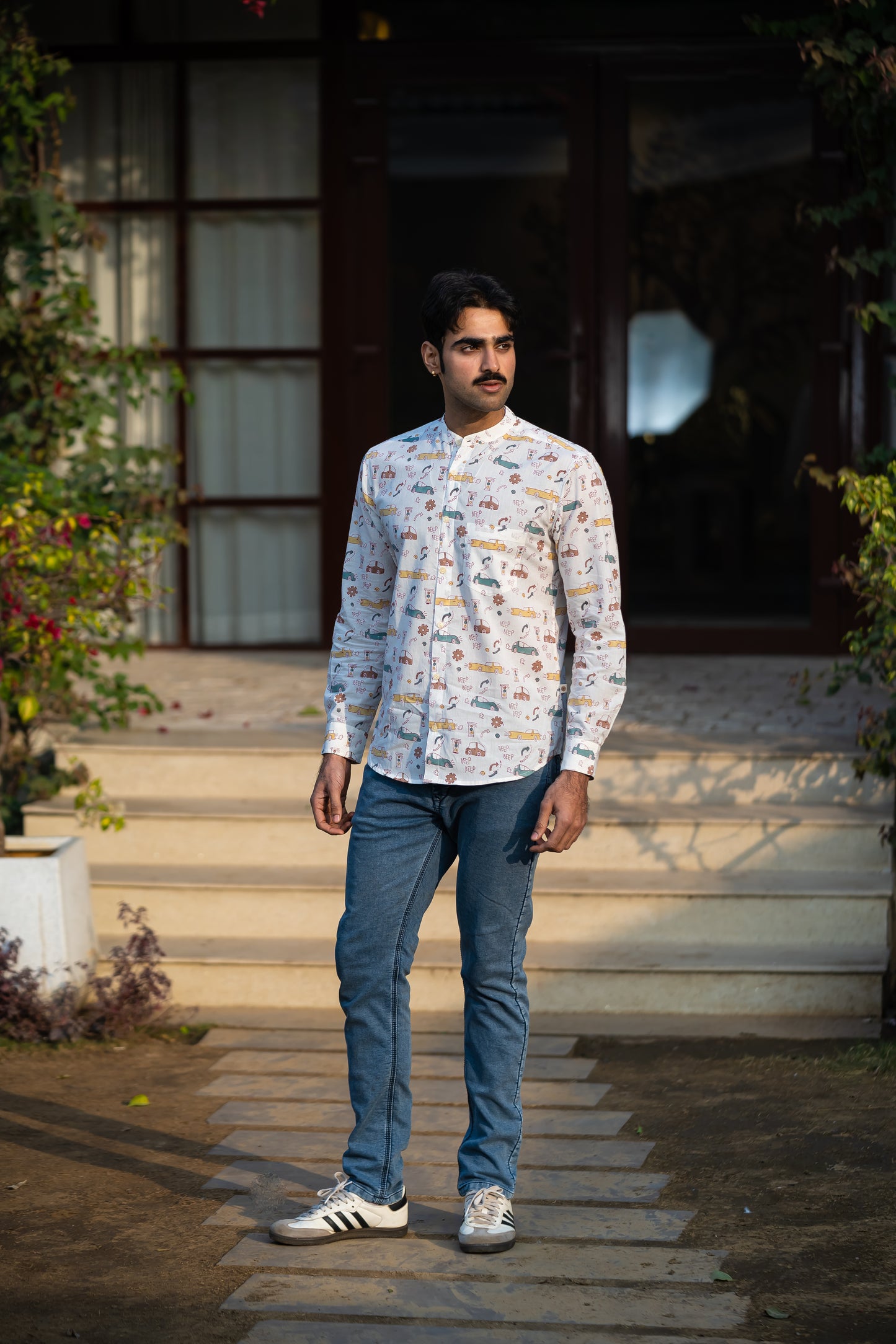 Full Sleeve Indian Hand Block Print Shirt Playful Ride Print  Cotton Kurta 100% Cotton Fabric
