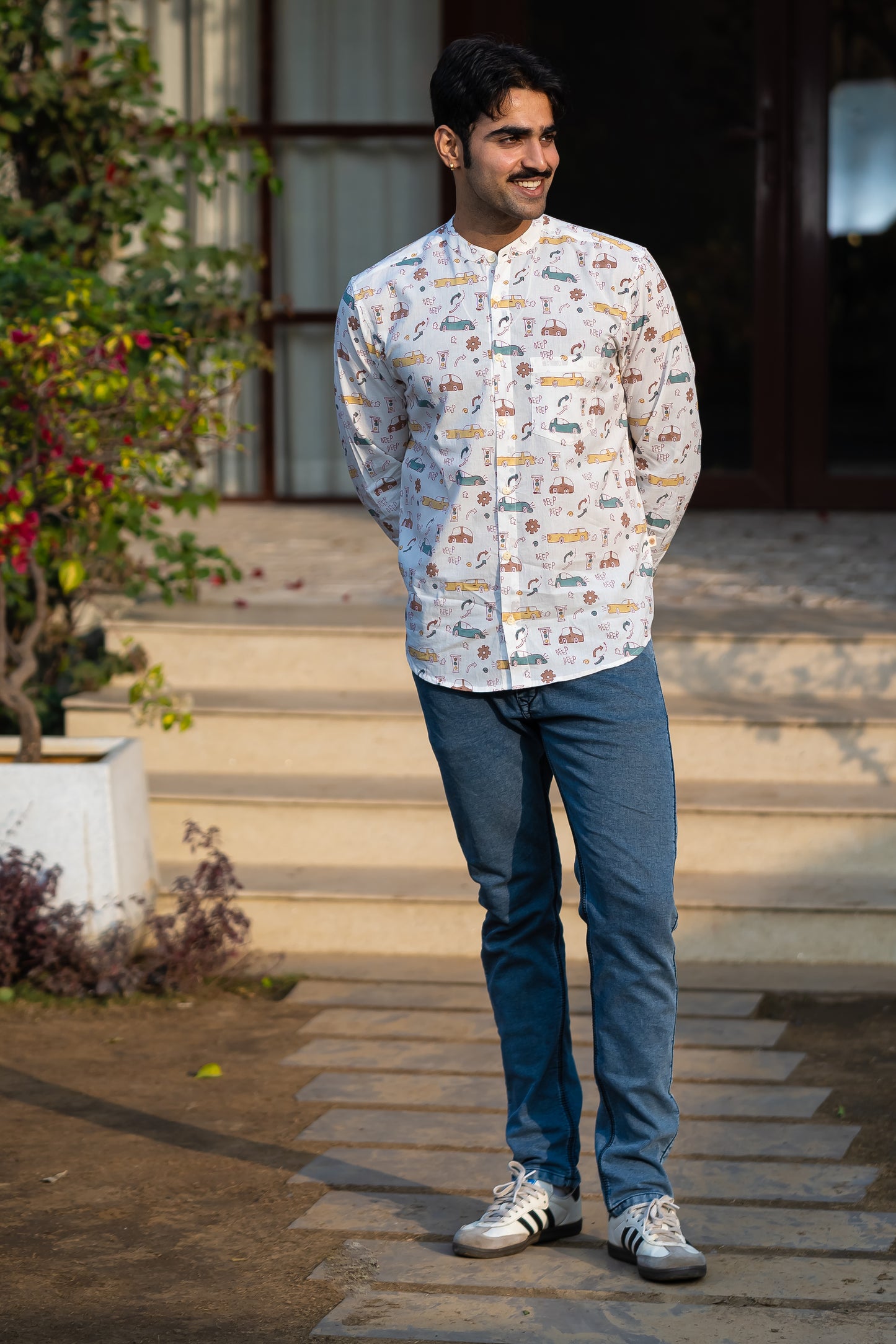 Full Sleeve Indian Hand Block Print Shirt Playful Ride Print  Cotton Kurta 100% Cotton Fabric