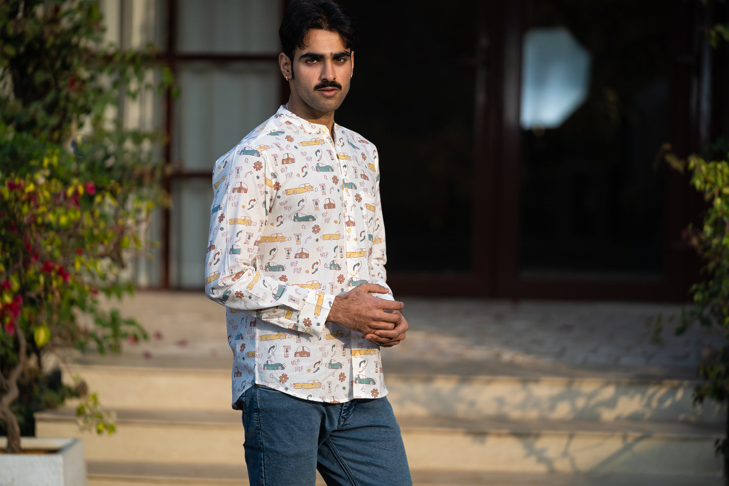 Full Sleeve Indian Hand Block Print Shirt Playful Ride Print  Cotton Kurta 100% Cotton Fabric