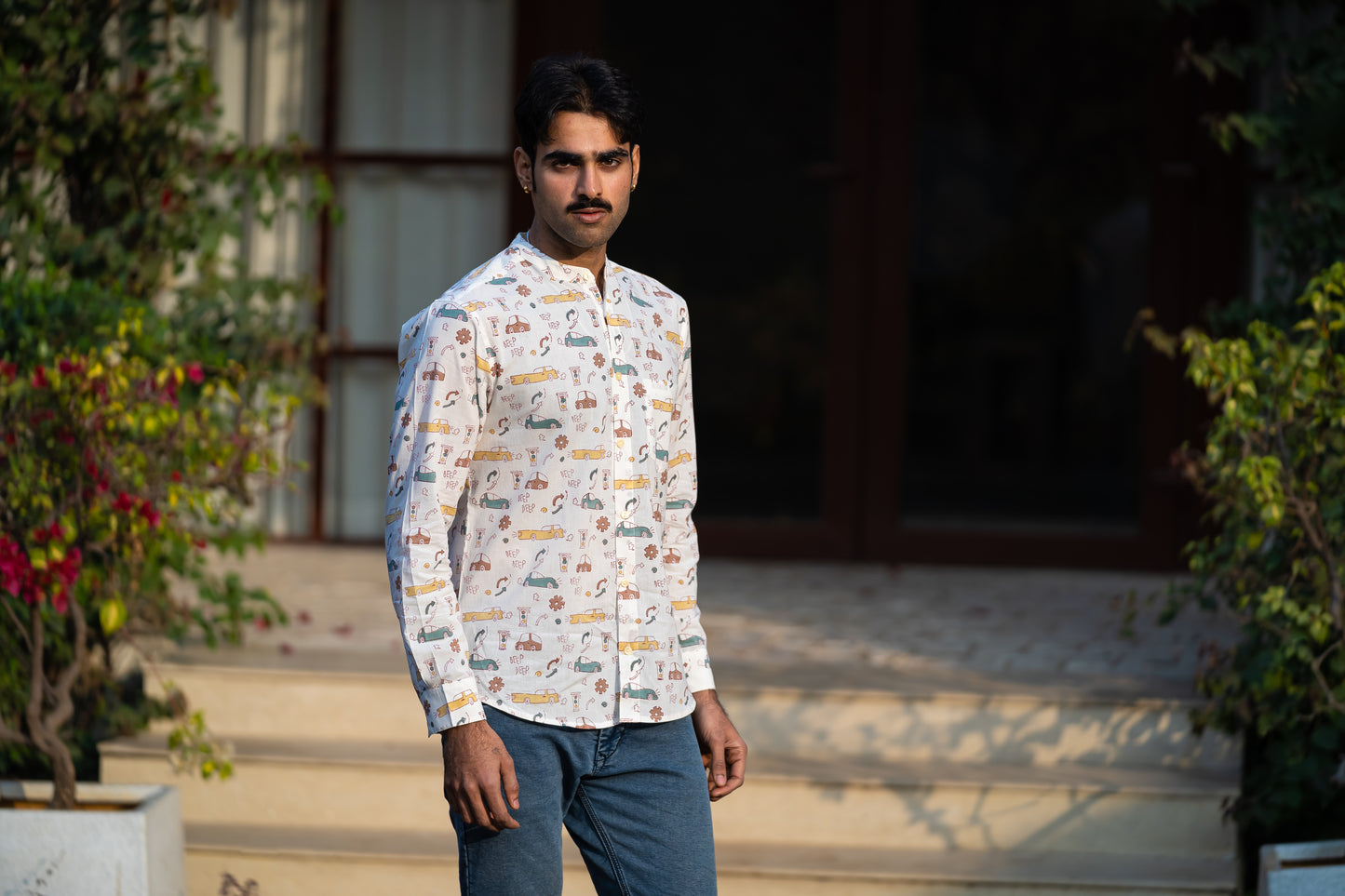 Full Sleeve Indian Hand Block Print Shirt Playful Ride Print  Cotton Kurta 100% Cotton Fabric