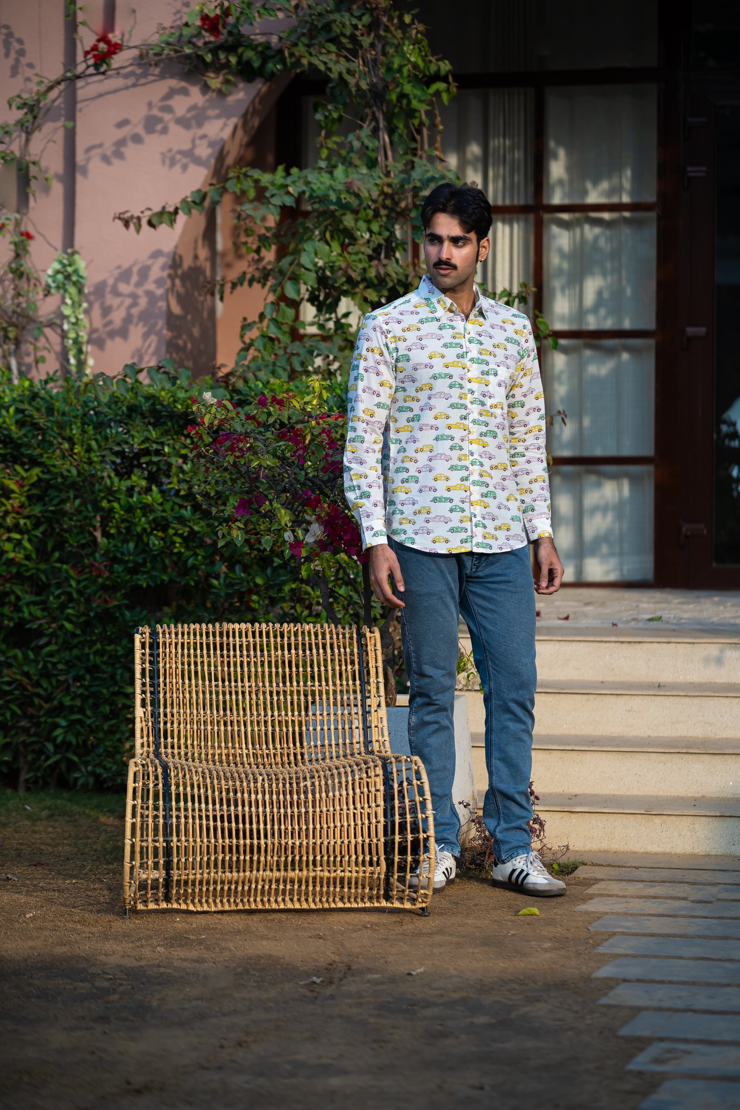 Full Sleeve Indian Hand Block Print Shirt Retro Ride Print Cotton Casual