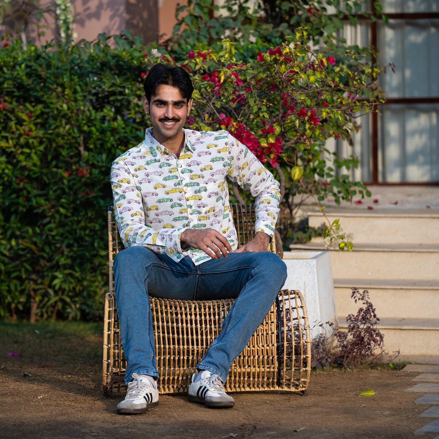 Full Sleeve Indian Hand Block Print Shirt Retro Ride Print Cotton Casual