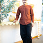 Full Sleeve Indian Classic Rust Brown Mandarin Collar Shirt for Men