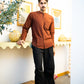 Full Sleeve Indian Classic Rust Brown Mandarin Collar Shirt for Men